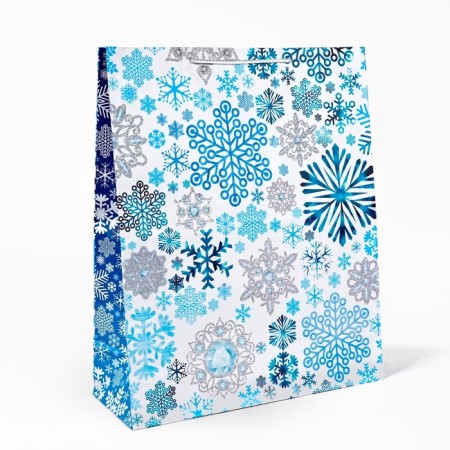 Package Gift New Year Laminated "Snowflakes", XL 40 x 49 x 19 cm, New Year