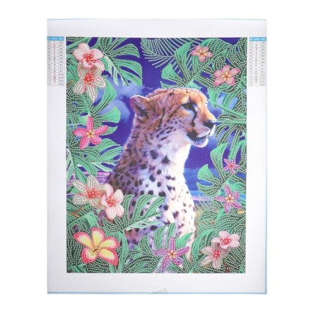 Diamond mosaic with partial filling and uniform rhinestones on the canvas "Mysterious cheetah", 30 x 40 cm-1
