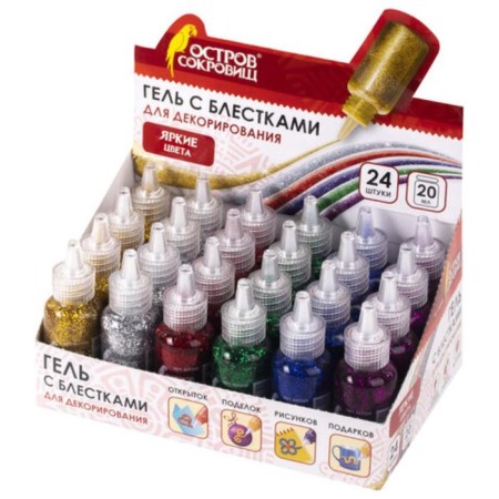 Gel with sparkles "Treasure Island", 24 pieces x 20 ml, in the display, mix