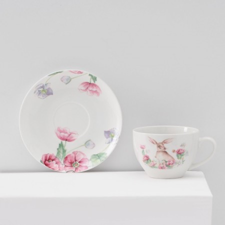 Service porcelain tea shade "Bunny", 12 objects: 6 cups 250 ml, 6 saucer d = 15 cm, white color-4