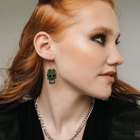 Earrings "Skull" floral, colored in gold-5