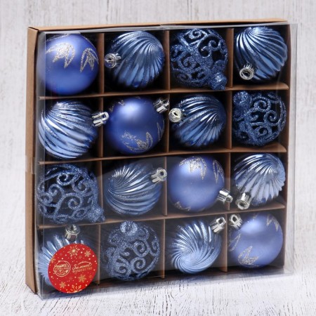 Set of balls plastic D-6 cm, 16 pcs "Ruby Patterns" blue-lilac-1