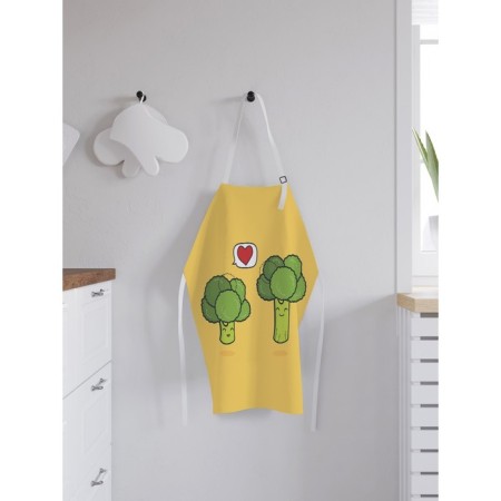 Apron of a kitchen with a photo print "Broccoli in love", adjustable, size OS-1