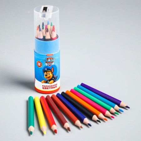 Colored pencils in a tube, 12 colors, trihedral, puppy patrol-1