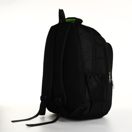 Youth backpack with a zipper, 4 pockets, black/green color-3