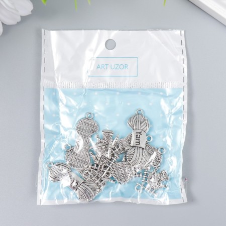 Decor for creativity Metal "Yarn and sweater" silver set 6+6 pcs 3.1x1.2 cm 1.7x1.9 cm-3
