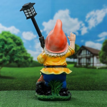 Garden Light "Dwarf with a lantern and a rooster" 31x23x56cm-7