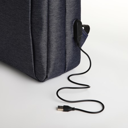 City backpack on a zipper, 2 pockets, with USB, blue color-6