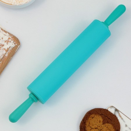 The rolling pin is "tastier at home", 31 x 4.2 cm, silicone, plastic, turquoise color-4