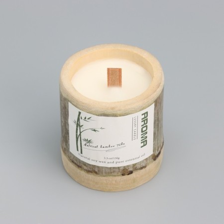 Aromatic candle in the bamboo "Bamboo barrel", soy wax, 25 hours, 150 gr, 8.5x8 cm-2