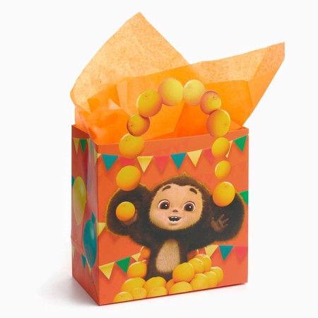 Gift package with packaging paper, 22x22x12 cm, Cheburashka
