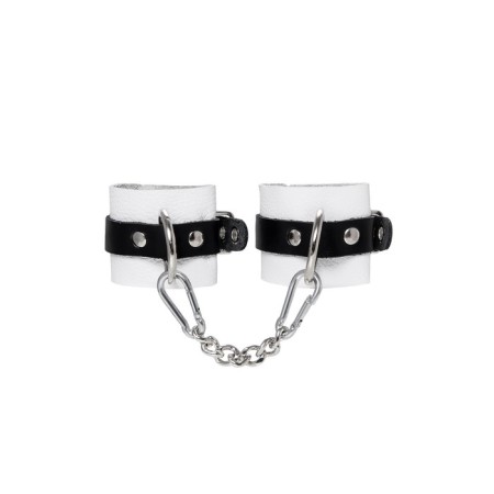 An handcuffs Pecado BDSM, soft with one strap with eyelets, genuine leather, white-black-1