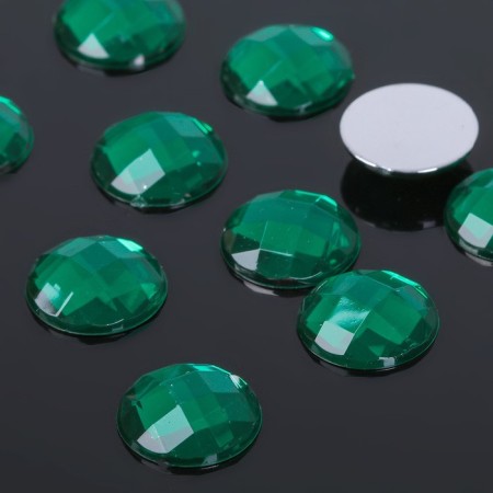 Rhinestones flat glue circles, 14 mm, (set 10 pcs.), Emerald color