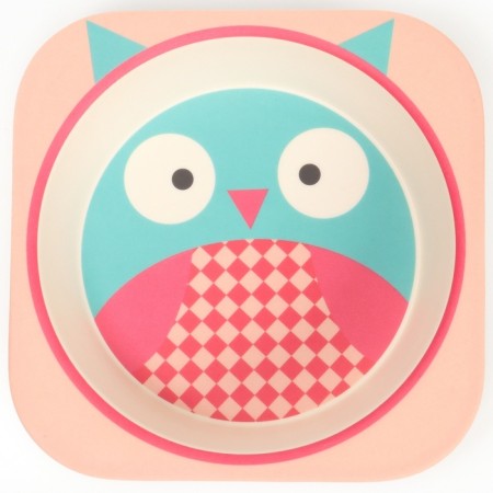 A set of children's utensils from the bamboo “Owl”, 5 objects: plate, bowl, glass, cutlery-5