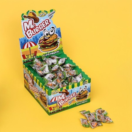 Chewing gum "Mr. Burger" with sour powder, Boxing display, 3.5 g