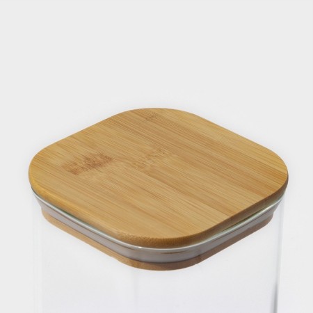 Glass Bank for bulk products with bamboo cover Bellatenero "Eco. Square ", 1.5 l, 10 × 21 cm-1