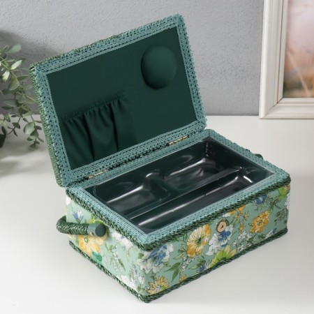 Casket for needlework "Green Flower Polyanka" 24x16x11 cm-2
