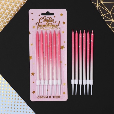 Candles for cake with sparkles, pink, 6 pcs.-2