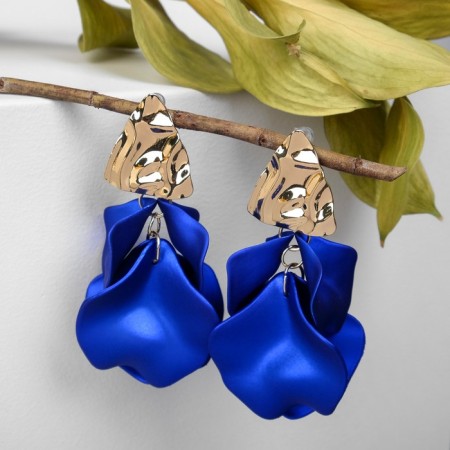 Earrings Assorted "Wind" crumpled triangles, color blue-gold-1