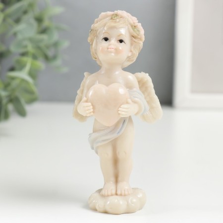 Polystone souvenir "A chubby angel in a flower wreath, with a big heart" Lacques 10.5x4.5x5.5 cm