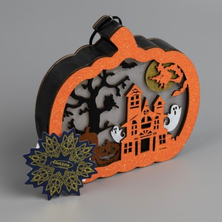 LED suspension "Pumpkin with a lock" 15.5 × 15 × 3.3 cm, plastic, batteries LR1130x3, glow warm white-3