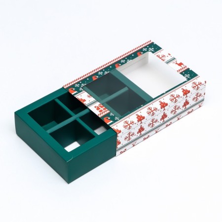 New Year. Box for 6 sweets "New Year's Patterns", 13.7 x 9.8 x 3.8 cm, confectionery packaging-6