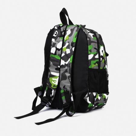 School backpack from textiles 2 departments with lightning, external pocket, gray/green color-3