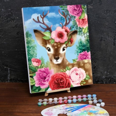 Picture on numbers on canvas with a subframe "Deer", 40 x 50 cm-1