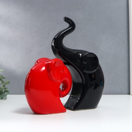 Souvenir Ceramics "Elephants Red and Black" set 2 pcs 12x12 22x13 cm-3