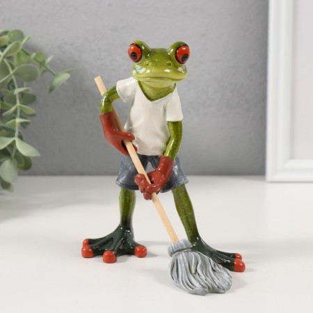 Souvenir Polystone Lak "Frog with a mop" 13x7.5x14 cm