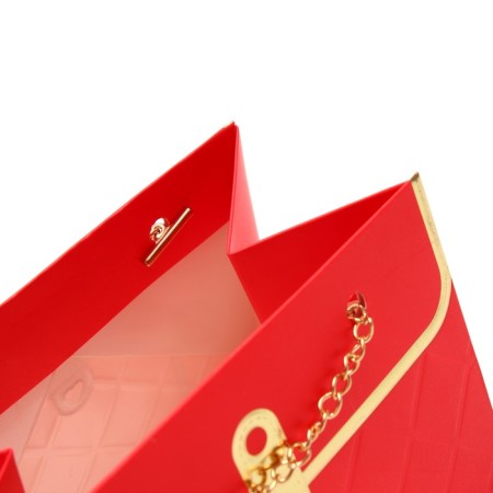 Packet for flowers, handle chain, "red", with gold embossing, 15 x 10.5 x 10 cm-3