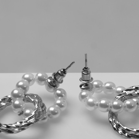 Earrings Metal "two rings" beads and metal, silver color-2
