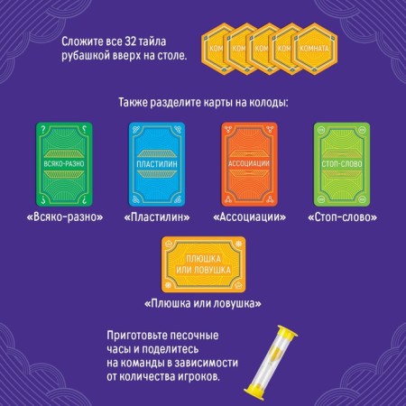 A board game to explain the words "Party Quest. Lepi, call associations, say ", 14+-1