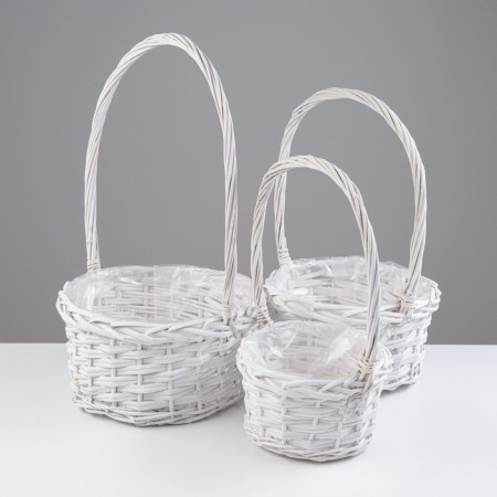 Set of baskets "Black", White, 3 pcs, 28 × 14/45 cm, 24 × 13/41 cm, 19 × 11/37 cm, willow