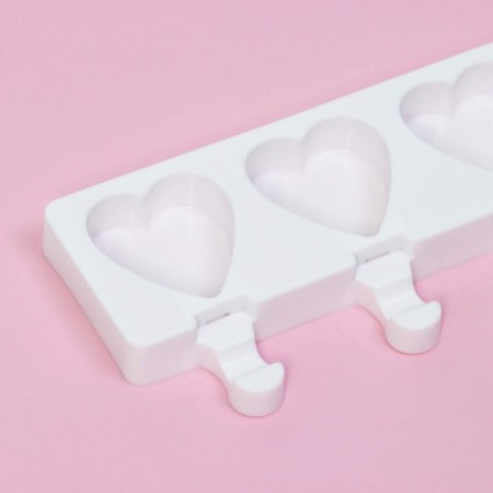 Form for ice cream "Heart. Maxi ”, silicone, 49 × 6.5 × 2 cm, 8 cells, sticks 50 pcs, white color-3