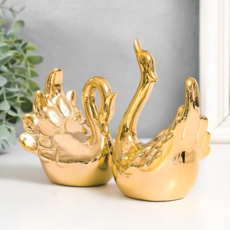 Souvenir Ceramics "Two Swan - Love" Gold set 2 pcs 9.2x8.3 8x7.2x12.5 cm-2