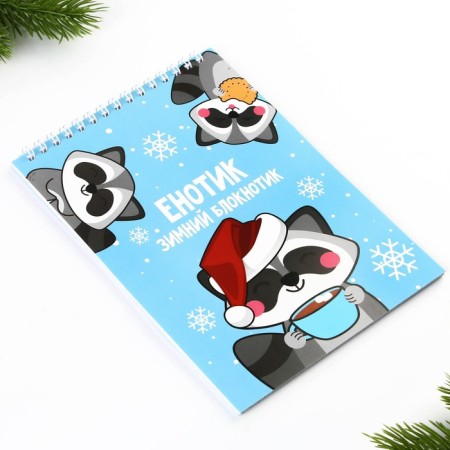 New Year. Notepad A5, 40 sheets on the crest, soft cover "Raccoon winter New Year. Notepad "-4