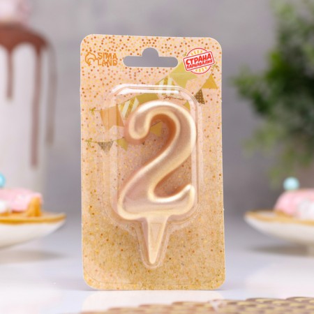Candle for the cake figure "Oval" Golden "2", large, 5.5 cm-1