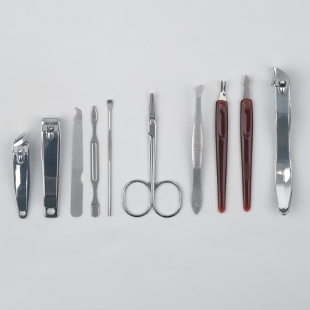 Manicure set, 10 items, in case, brown color-3