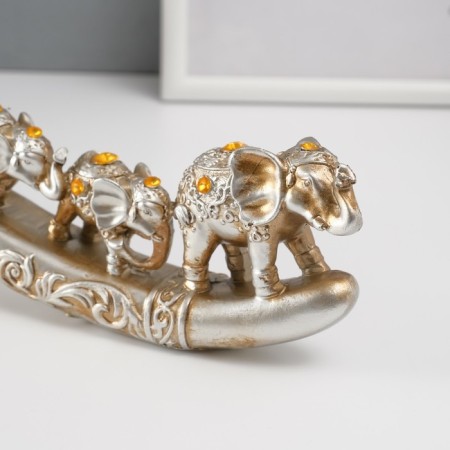 Souvenir Polystone Rhinestone "Caravan of Seven Elephants" 9x32.5x3.5 cm-4
