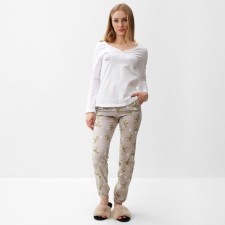 Пижама женская, цвет белый/серый, размер 46-48