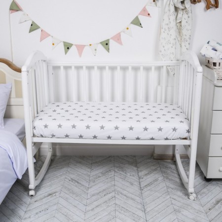 Sheet on the elastic band "Stars on White", size 60x120 cm