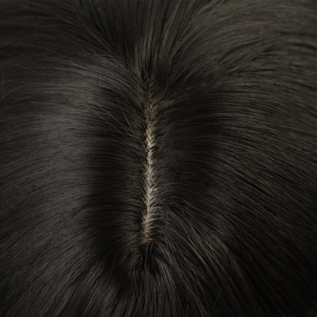 Artificial wig, with a bang, imitation of the skin, 60 cm, black color-2