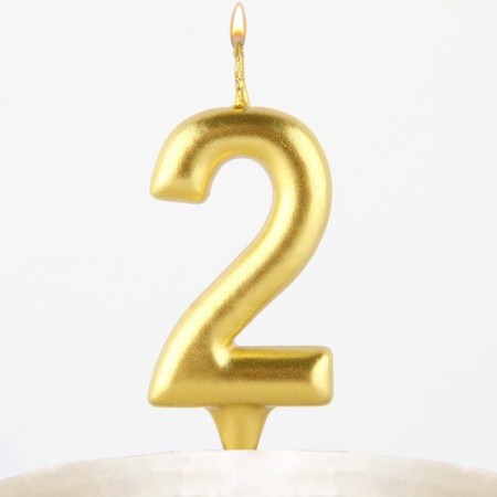 Candle for the cake, the number "2", gold.-6