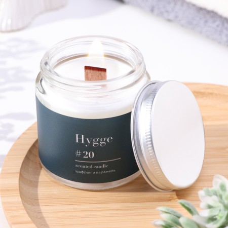 Aromatic candle "HYGGE" #20 saffron and caramel, soy wax, in a bank, 90 g-7