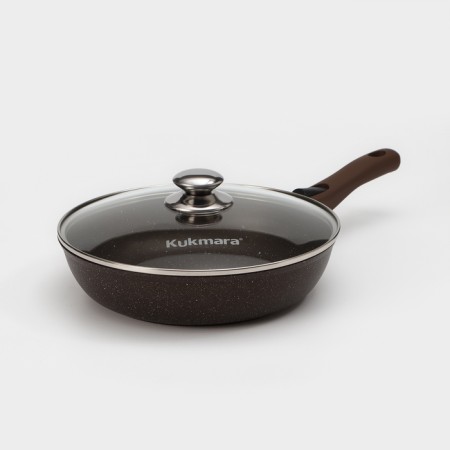 Pan, d = 26 cm, removable handle, glass cover, anti -stick coating, color coffee marble