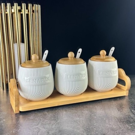 A set of Lenardi Bamboo cans, with spoons on a stand, 350 ml, 3 pcs