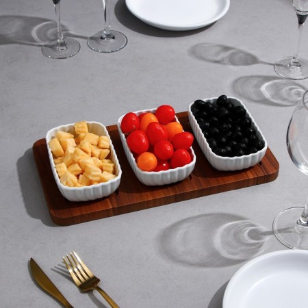 Menzhitsa "Carmen", 3 pcs: 300 ml, rectangular, wooden base, porcelain, Iran-1