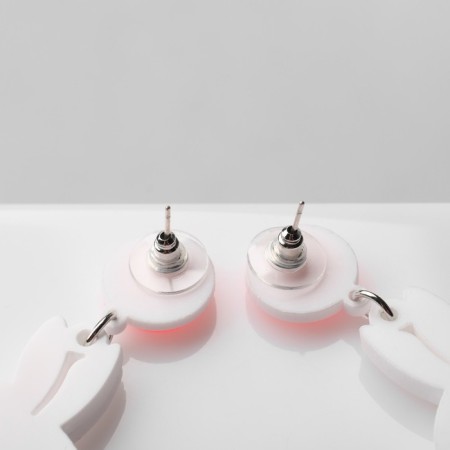 Acryl Earrings "Bunny", white-pink color in silver-2