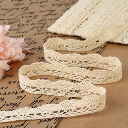 Knitted lace, 20 mm × 15 ± 1 m, beige color